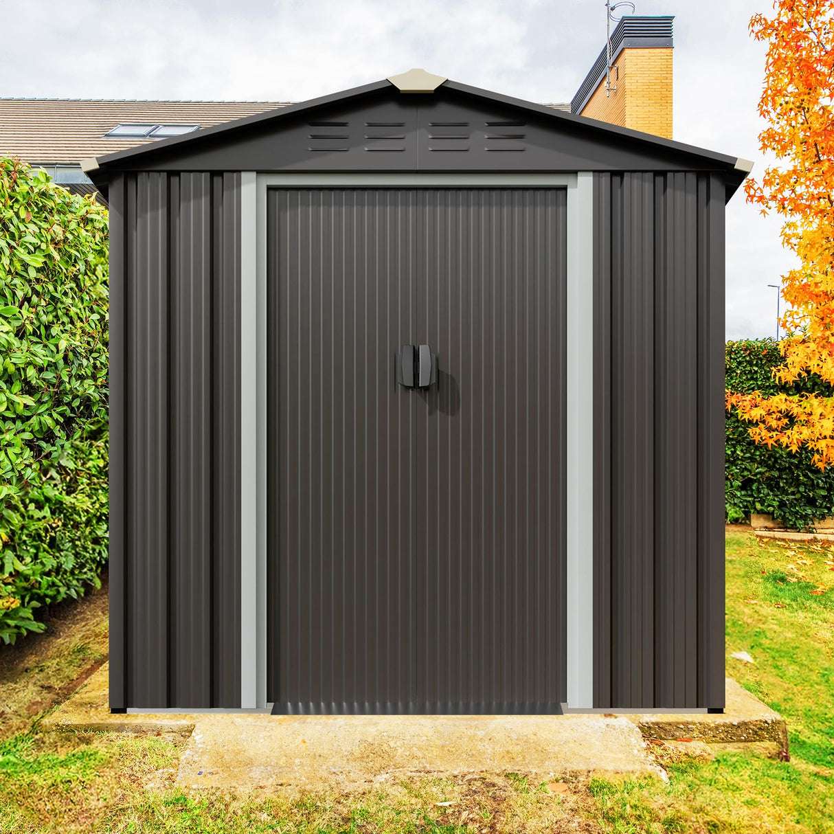 JYQAQA 6x4 FT Outdoor Garden Storage Shed,Waterproof Metal Garden Sheds with Lockable Double Door,Weather Resistant Steel Tool Storage House Shed forPatio,Lawn Gray JY QAQA PET