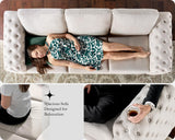 VanAcc Modern Sofa, 92 inch 3 Seater Sofa with Stylish Thick Armrest, Upholstered Button Tufted Couch for Living Room, Apartment, Linen Beige Oversized Couch VanAcc