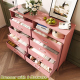 SOOWERY Dresser for Bedroom Led Bedroom Dresser with Charging Station, Tall Dresser with 8 Fabric Chest of Drawers, Dresser for Kids Room, TV Stand for up to 60" TV for Living Room, Pink SOOWERY