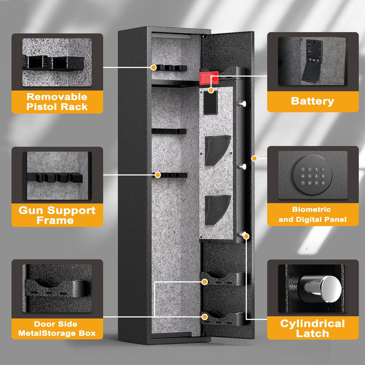 Greenvelly 6-8 Gun Safe for Rifles and Pistols, Rifle Safe with Keyboard Lock, Gun Cabinet for Rifles and Shotguns, Quick Access Fireproof Gun Safe with Pocket and Gun Rack for Home, Black Greenvelly