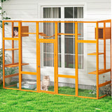 COZIWOW Catio Outdoor Cat Enclosure Window Catios for Indoor Cats Outside Patio Wooden Cattery with Large Door, Walks, Waterproof Roof, Resting Box, 104" L Extra Wide, Orange COZIWOW
