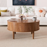 Round Fluted Lift Top Coffee Table with Storage, Mid Century Modern Coffee Table for Living Room, Home Small Space,31.5" Fluted Center Table (Walnut, 31.5inch) Boweniog