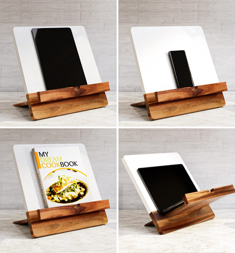 Acacia Cookbook Stand for Kitchen Counter - 12" x 12" Large Adjustable Non-Slip Acacia Wood Book Stand for Cookbooks - Collapsible for Easy Storage - Extra Large Recipe Book Holder for Kitchen Counter HB Design Co.