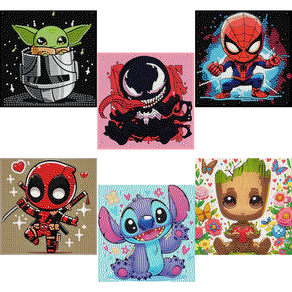 Sretoul 6 Pack Cartoon Diamond Art Kits for Kids- 6 Pack Small Diamond Art Painting, Arts and Crafts for Kids Ages 4-8-12 6X6 Inch Sretoul