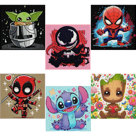 Sretoul 6 Pack Cartoon Diamond Art Kits for Kids- 6 Pack Small Diamond Art Painting, Arts and Crafts for Kids Ages 4-8-12 6X6 Inch Sretoul