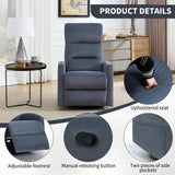 360° Swivel Rocking Chair for Nursery, Manual Glider Chair Nursing Chair with Side Pockets, Polyester Glider for Living Room, Heavy Duty Motion Mechanism, Blue Gray Luxlen