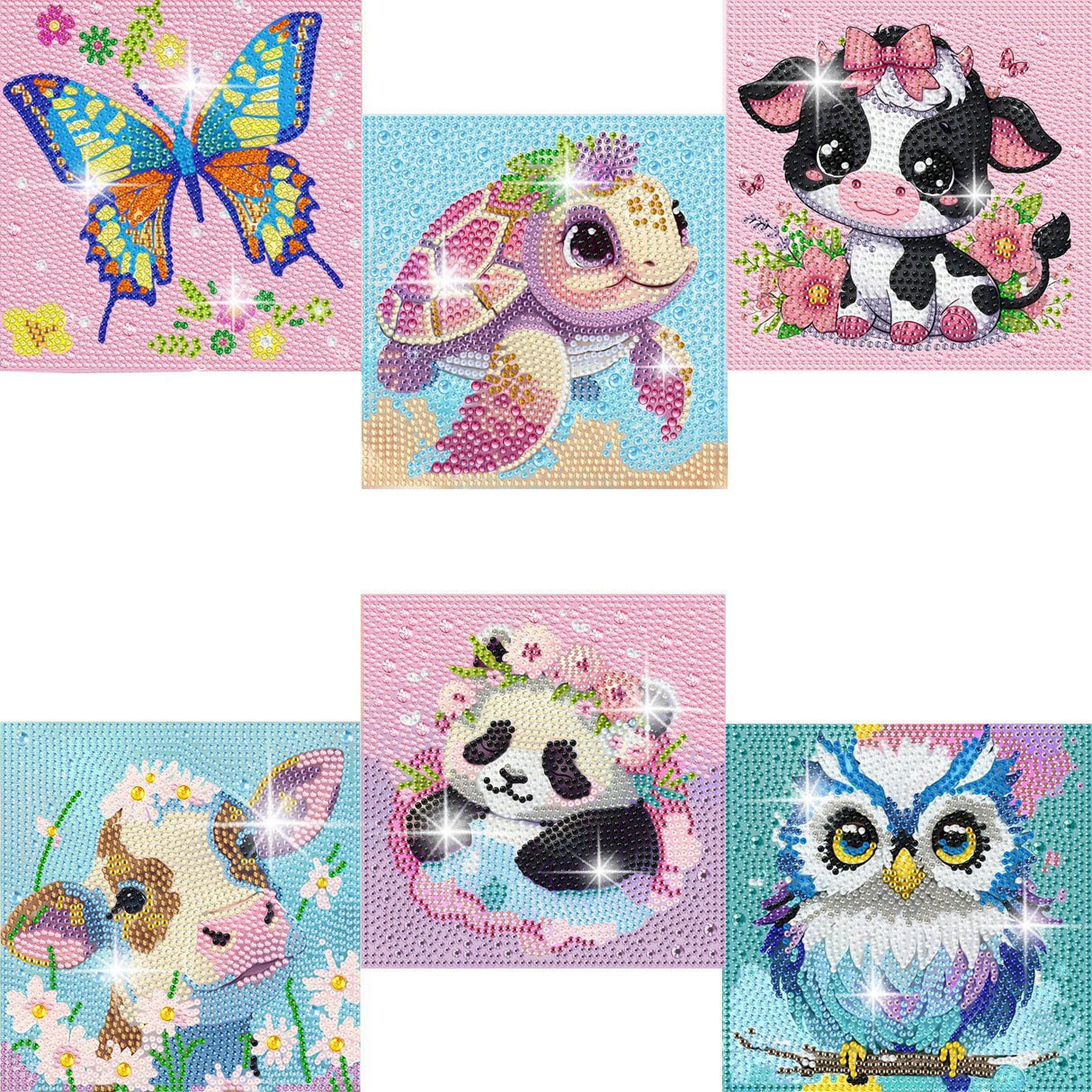 ZHUDENGXJL 6 Packs Diamond Art Painting Kits for Kids Animal, DIY Diamond Art Mosaic Kits for Kids Ages 6-12 Beginner Gem Art and Arts and Crafts Home Wall Decor 6x6 Inch ZHUDENGXJL