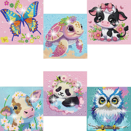 ZHUDENGXJL 6 Packs Diamond Art Painting Kits for Kids Animal, DIY Diamond Art Mosaic Kits for Kids Ages 6-12 Beginner Gem Art and Arts and Crafts Home Wall Decor 6x6 Inch ZHUDENGXJL
