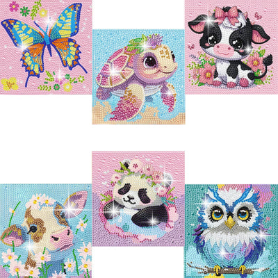 ZHUDENGXJL 6 Packs Diamond Art Painting Kits for Kids Animal, DIY Diamond Art Mosaic Kits for Kids Ages 6-12 Beginner Gem Art and Arts and Crafts Home Wall Decor 6x6 Inch