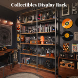 Huuger 6 Tier Bookshelf, L Shaped Corner Bookshelf with Open Shelves, 49.4 Inch Straight Wide Bookcase with Metal Frame and Wooden Board, Adjustable Feet, Rustic Brown Huuger