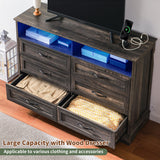 Homkdom Dressers for Bedroom,6 Drawers Dresser with LED Light,Power Outlets and Open Shelves,Chests of Drawers for 65 inch TV, for Hallway, Entryway, Dark Rustic Oak Homkdom