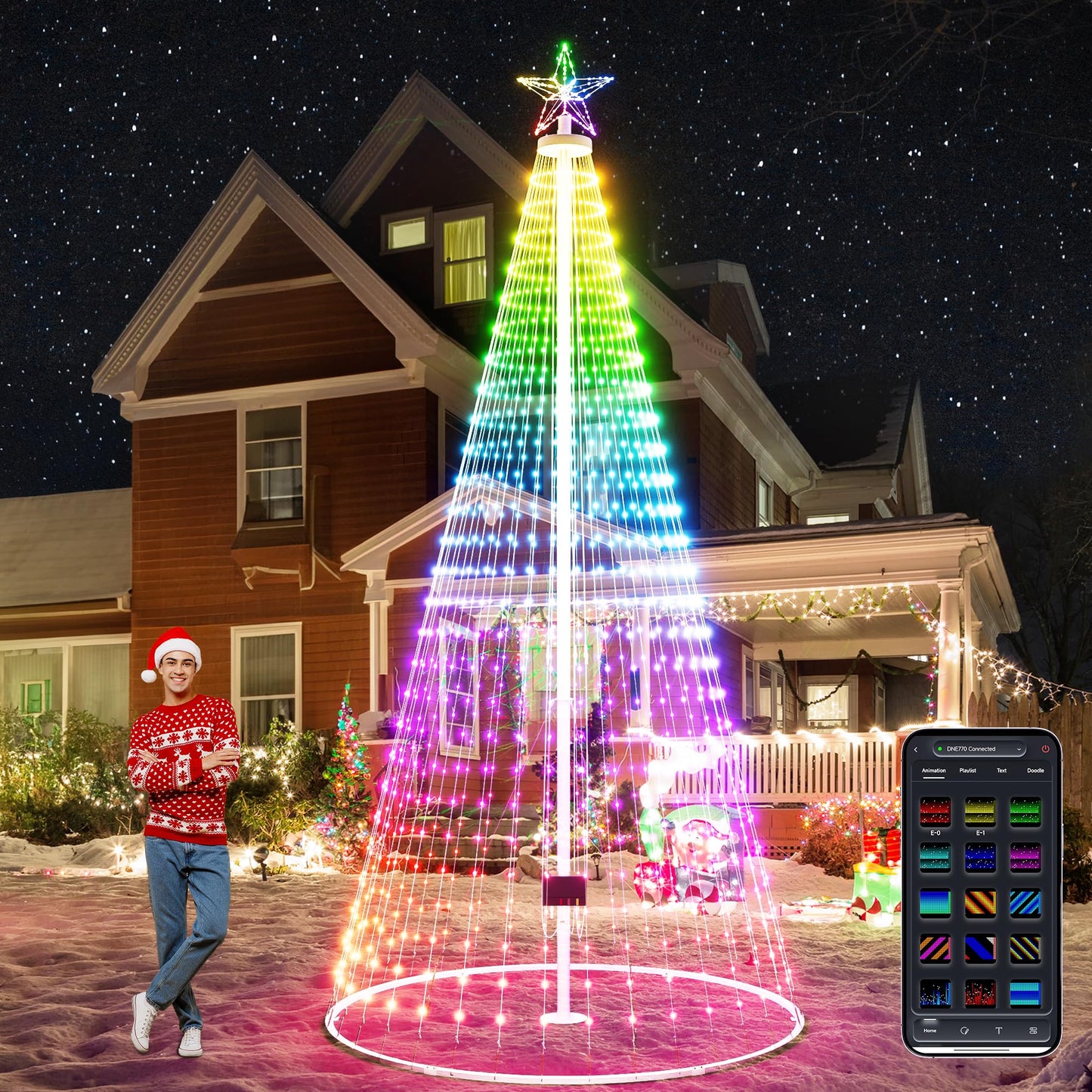 Led Outdoor Christmas Tree, 16ft Prelit Christmas Tree, Smart Outside Christmas Tree Light Show App Control with 1008 LED Lights Color Changing Sync APP & Remote Control Christmas Tree Lighting