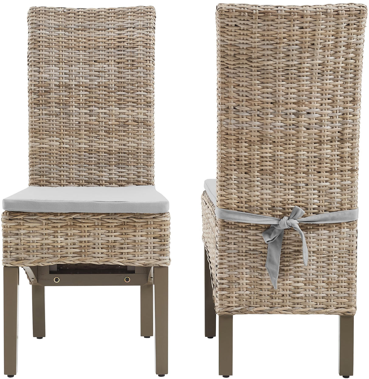 Crosley Furniture Edelyn Natural Rattan Dining Chairs Set of 2, Farmhouse Kitchen Accent Chair with Cushion, Kubu Rattan/Gray Crosley Furniture