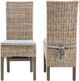 Crosley Furniture Edelyn Natural Rattan Dining Chairs Set of 2, Farmhouse Kitchen Accent Chair with Cushion, Kubu Rattan/Gray Crosley Furniture