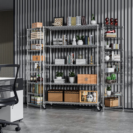 Wire Shelving Unit 5 Tier NSF Metal Shelf,6000lbs Capacity Heavy Duty Adjustable Storage Rack with Wheels & Shelf Liners for Commercial Grade Utility Steel Storage Rack , 82"H x 48"L x 24"D -Chrome pouseayar