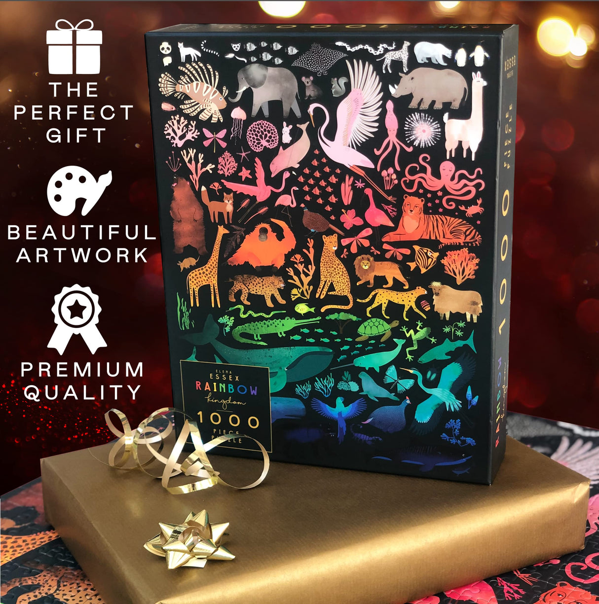 Elena Essex Puzzles for Adults - Rainbow Kingdom | 1000 Piece Puzzle | Jigsaw Puzzles 1000 Pieces | Pride Rainbow Animal Gradient Puzzle | Adult Puzzles Size 20 x 28 inches Elena Essex