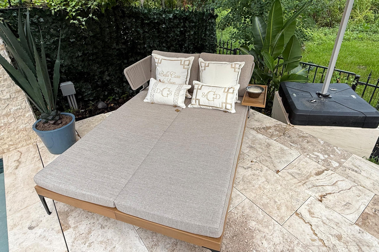 PURPLE LEAF 7 Pieces Patio Furniture Set with Daybed Tables Outdoor Wicker Sectional Conversation Sets Modern Aluminum L Shaped Sofa for Balcony Yard Garden Poolside, Cushions and Pillows Included PURPLE LEAF