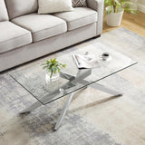 Rectangle Modern Coffee Table, Tempered Glass Top and Metal Tubular Leg, 47.3”Lx23.6”Wx18.1”H, Silver Edwin's Choice
