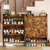 HOMEFORT Shoe Storage Cabinet for Entryway, Slim Shoe Organizer with Two Flip Drawers, Narrow Shoe Rack Cabinet with Wood Legs, Farmhouse Hidden Shoe Cabinet for Front Door Entrance,Rustic Brown HOMEFORT