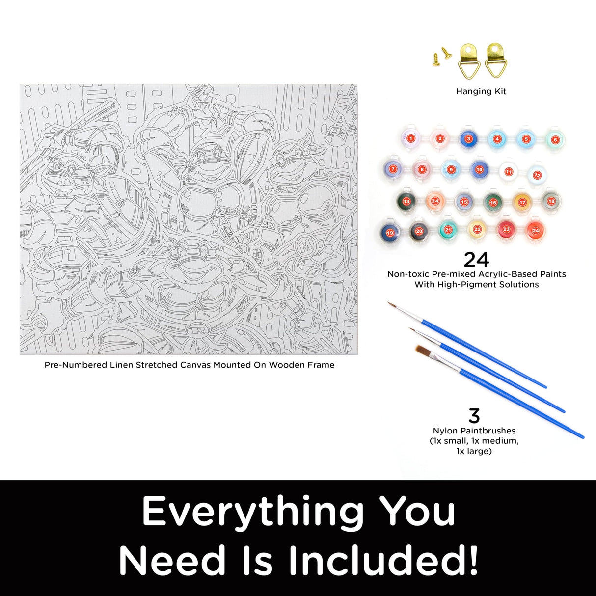 AQUARIUS Teenage Mutant Ninja Turtles Art by Numbers Painting Kit (16 x 20 Stretched Canvas) 24 Paints, 3 Paint Brushes, Ready to Hang, Officially Licensed TMNT Collectible - 16x20 in AQUARIUS