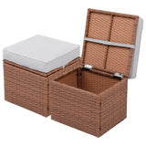 OPENAIRCOMFORT Premium Elegant Gray/Tawny 16.5" 2-Piece w/ 3" Fade-Proof Cushion, All-Weather Wicker Indoor/Outdoor Ottomans, PE Rattan Side Table & Footstools, Footrest, Ideal for Patio. OPENAIRCOMFORT