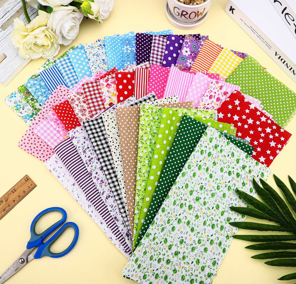 40 Pcs 10 x 10 Inches Cotton Fabric Bundle Squares Precut Fabric Multi Color Floral Fat Squares Sheets for DIY Craft Quilting Sewing(Fresh Patterns) Tegeme