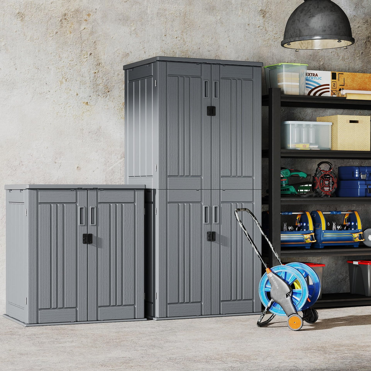 EHHLY Heavy Duty Tall Storage Cabinet Outdoor Weatherproof, 28 Cuft Garage Storage Cabinet with 4 Adjustable Shelves, Lockable Kitchen Pantry Closer Organizer, 31Wx23Lx66H, Sage Grey EHHLY