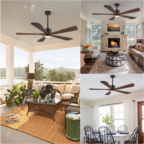 BOOSANT 52 Inch Ceiling Fan with Lights, 5 Blade Ceiling Fan with Remote Control, 5 Reversible Solid Wood Blades, 6-Speed Noiseless flush mount, Modern Ceiling Fan for Indoor Outdoor Patios Bedroom BOOSANT