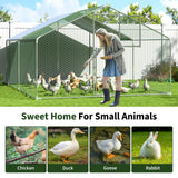 DAKITO Chicken Coop,Large Metal Chicken Run Pen,Walk in Chicken Coops for 10/40 Chickens,Double Door Chicken House with Waterproof & Anti-UV Cover for Backyard. (13.1x9.8x6.4 FT) DAKITO