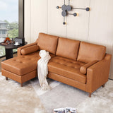 GarveeHome 88.9 in Leather L-Shape Sofa with Convertible Chaise, Modern Mid-Century Sofa for Living Room, 3 Seat Comfy Leather Couch with Deep Seat, Cognac Tan GarveeHome