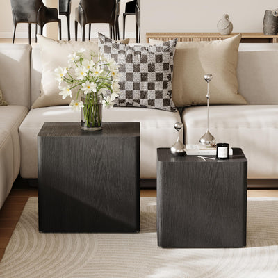 UNDUSLUY Nesting Coffee Table Set of 2, Modern Coffee Table and End Table Sets, Small Wooden Nesting Side Tables for Living Room Bedroom Apartment(Black)