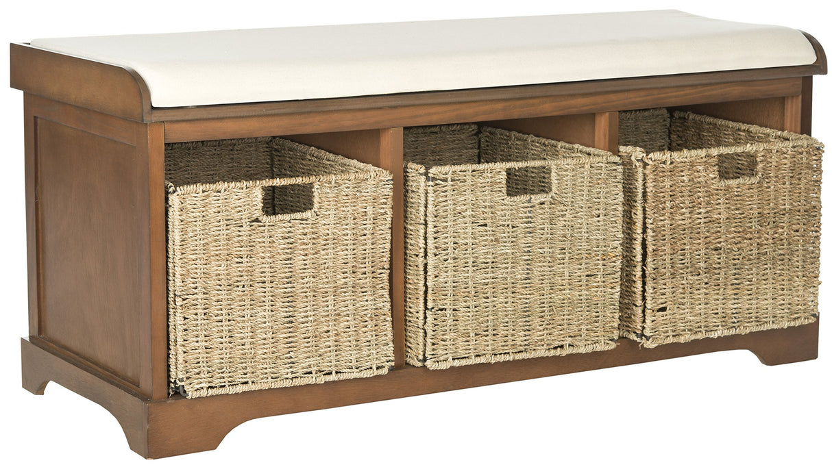 SAFAVIEH American Homes Collection Lonan Grey and White Wicker Storage Bench, 0, Brown SAFAVIEH