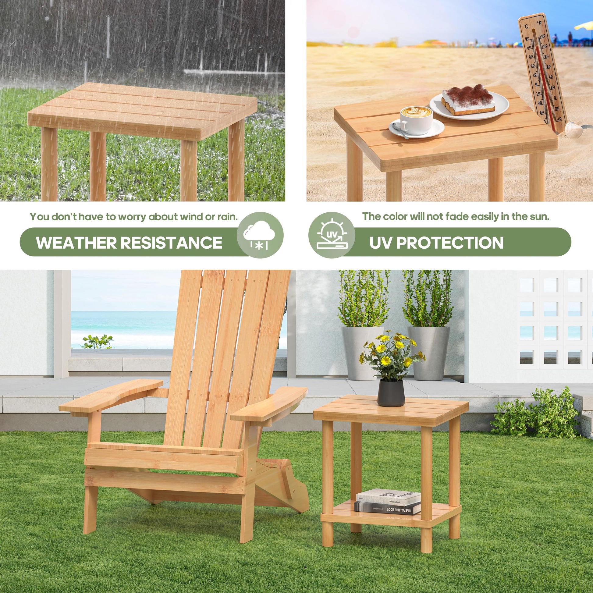 LEJANEOYE Outdoor Side Table, 2-Tier Small Outdoor Table for Patio, Adirondack Side Table for Outside, Bamboo End Table for Pool, Porch, Weather Resistant Easy Maintenance (Natural) - WoodArtSupply