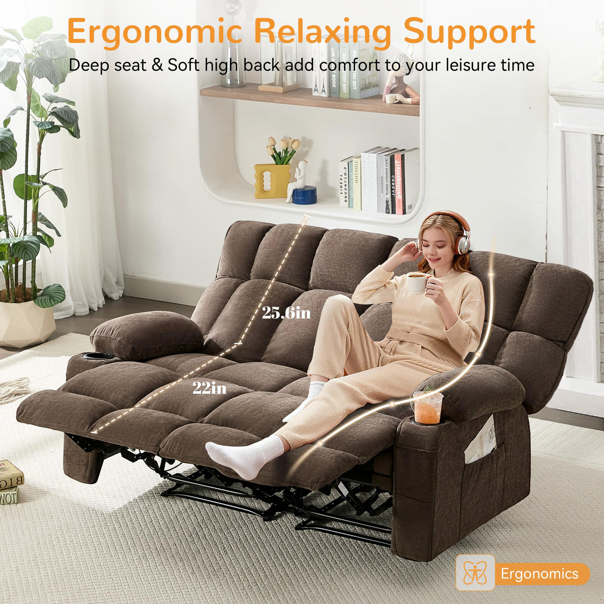 Sofetura Oversized Loveseat Recliner Sofa, Big Large Reclining Sofa with Cup Holders & Side Pockets, Traditional 2-Seater Manual Recliner Couch for Living Room, RV, Home Theater (Fabric, Brown) Sofetura