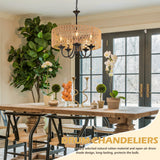 Bagood 5-Light Large Boho Rattan Pendant Lighting with Hand Woven Wicker Shade 19.7" Wicker Light Fixture Farmhouse Rattan Chandelier Drum Pendant Light Fixture for Dining Room Living Room Kitchen Bagood