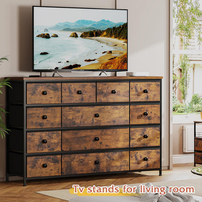 EnHomee TV Stand for 55" TV with 13 Drawers, Long Dresser TV Stand for Bedroom, Large Dressers & Chest of Drawers for Bedroom Living Room Entry, Sturdy Metal Frame,39.4"Wx 31.5"H x 11.8"D,Rustic Brown