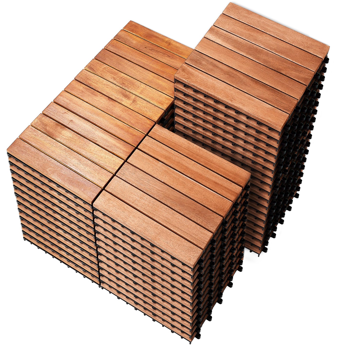 PrimeZone 54 PCS Solid Acacia Wood Interlocking Patio Deck Tiles - 12" x 12" Indoor Outdoor Waterproof Flooring Tiles for Balcony, Backyard, Garden & Poolside, All Weather Use, Natural Wood - WoodArtSupply