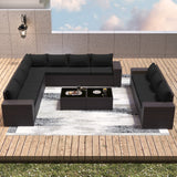 RTDTD Outdoor Patio Furniture Set with Propane Fire Pit Table, 13 Pieces Outdoor Furniture Patio Sectional Sofa Conversation Sets w/ETL Approved 43" Gas Outdoor Fire Table & Coffee Table(Black) RTDTD