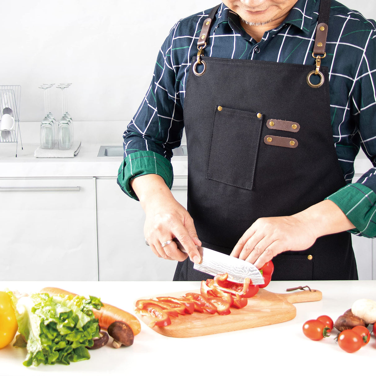 Heavy Duty Work Aprons for Men & Women with Pockets, Premium Cotton Canvas Cross Back Adjustable Tool Apron, for Cooking, Housekeeping, Serving, Woodworking, Gardening, Welding, Pottery, Black PSBP BEAUTY