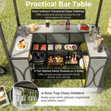 Tangkula 3-Piece Patio Bar Set, Grill Gazebo & 2 Bar Stools with Tempered Glass Bar Table, Metal Storage Shelves, Glass Holders, Double-Tier Soft Top Canopy BBQ Gazebo Shelter for Patio Garden (Grey) Tangkula