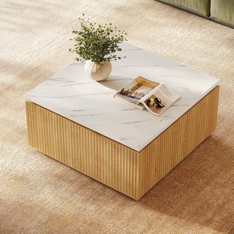 Tribesigns 31.5" Square Coffee Table, Modern Wood Center Table Cocktail Furniture for Living Room, White & Brown Tribesigns