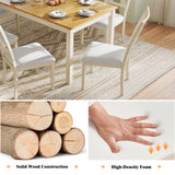 LUXOAK 7-Piece Farmhouse Solid Wood Dining Table Set with 6 Chairs, 60" Rectangular Dining Table & Chair Set for 6 People, Dining Table with Wood Legs, Table Set for Dining room, Kitchen, Rustic Cream LUXOAK