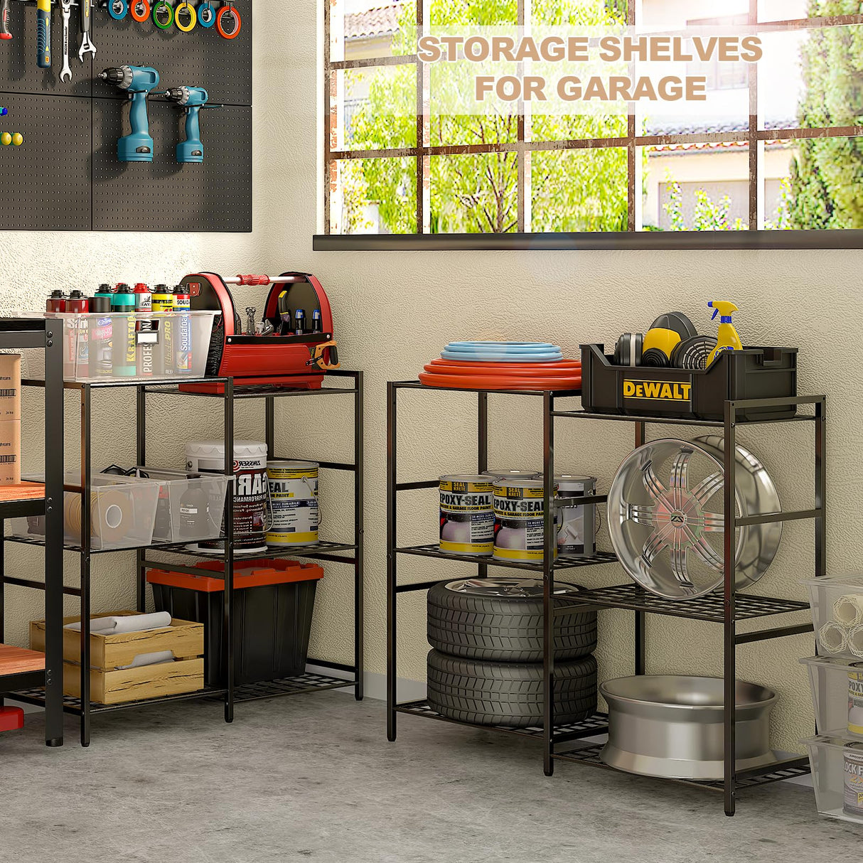 6-Tier Small Garage Shelf, Utility Garage Shelving Units and Storage, Heavy Duty Wire Shelving Metal Storage Shelves, Standing Shelf for Pantry, Laundry Room, Kitchen 34.72"L x 12.63"W x 30.94"H Black 3IngSeagulls