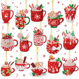 BBTO 15 Pieces Christmas Diamond Painting Keychain Ornaments 5D DIY Hot Cocoa Art for Kids Crafts Family Decor (Cute) BBTO
