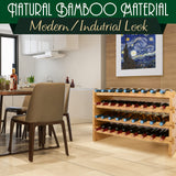 SereneLife Bamboo Stackable Wine Rack, 4-Tier 36 Bottle Capacity Wine Racks Free Standing Floor, No Tools Assembly, Modular Storage Display Shelf for Kitchen and Cellar 33.5" x 10" x 21" SereneLife