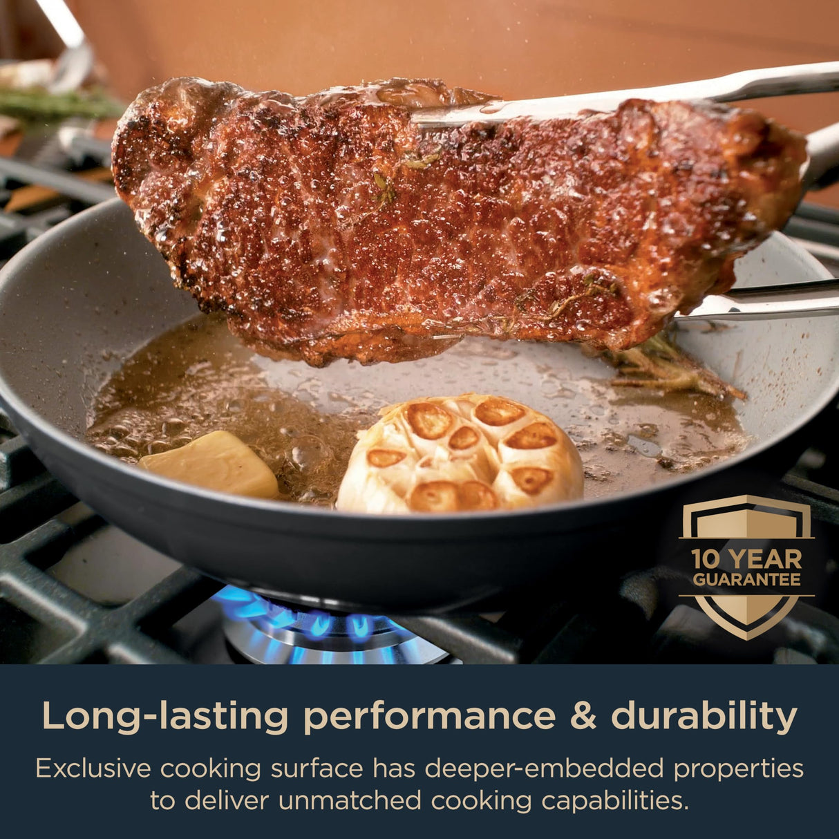 Ninja NeverStick Ceramic Pro 10-Piece Cookware Set, Non-Stick Pots & Pans Set with Glass Lids, Ceramic Coated, Stainless Steel, Stove to Oven Safe, All Stovetops & Induction Compatible,Black CW39010BK Ninja