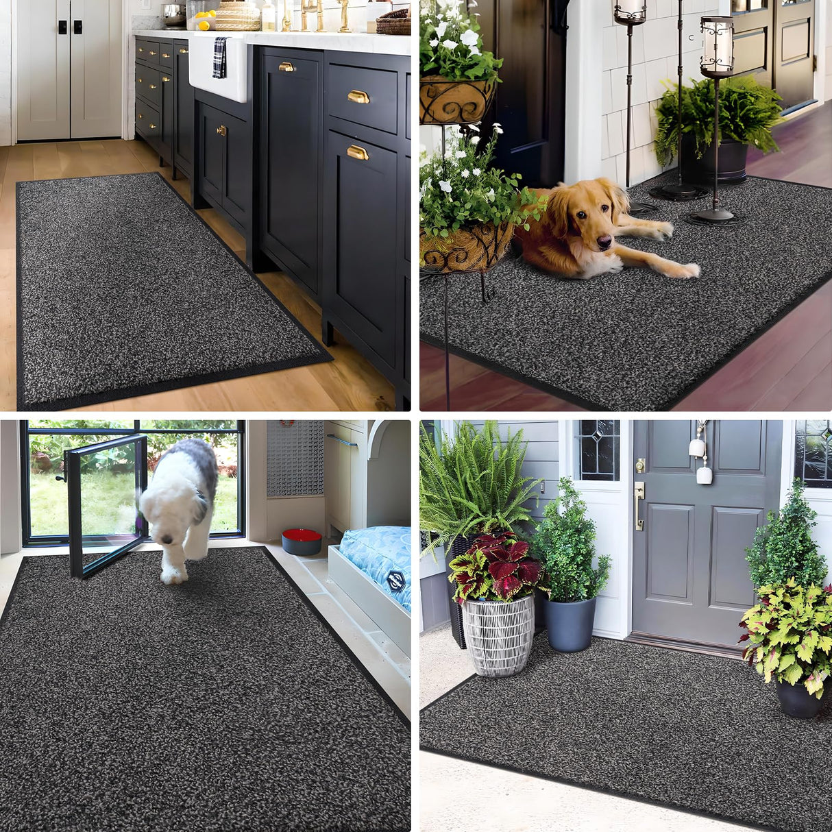 Mibao Front Door Mat, Dirt Trapper Welcome Mat for Outdoor Indoor, Non-Slip Waterproof Doormat, Durable Machine Washable Low Profile Entry Rug for Back Door Outside Patio Porch, 30" x 18", Grey Mibao