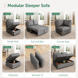 HONBAY Modular Sectional Sleeper Sofa with Pull Out Bed, Pull Out Bed for Sectional Couch, Grey HONBAY