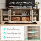 LINSY HOME Farmhouse TV Stand for 65 Inch TV, Wood Entertainment Center with Glass Door Storage Cabinet & Adjustable Shelves, Large Sturdy TV Console Table for Living Room Bedroom LINSY HOME