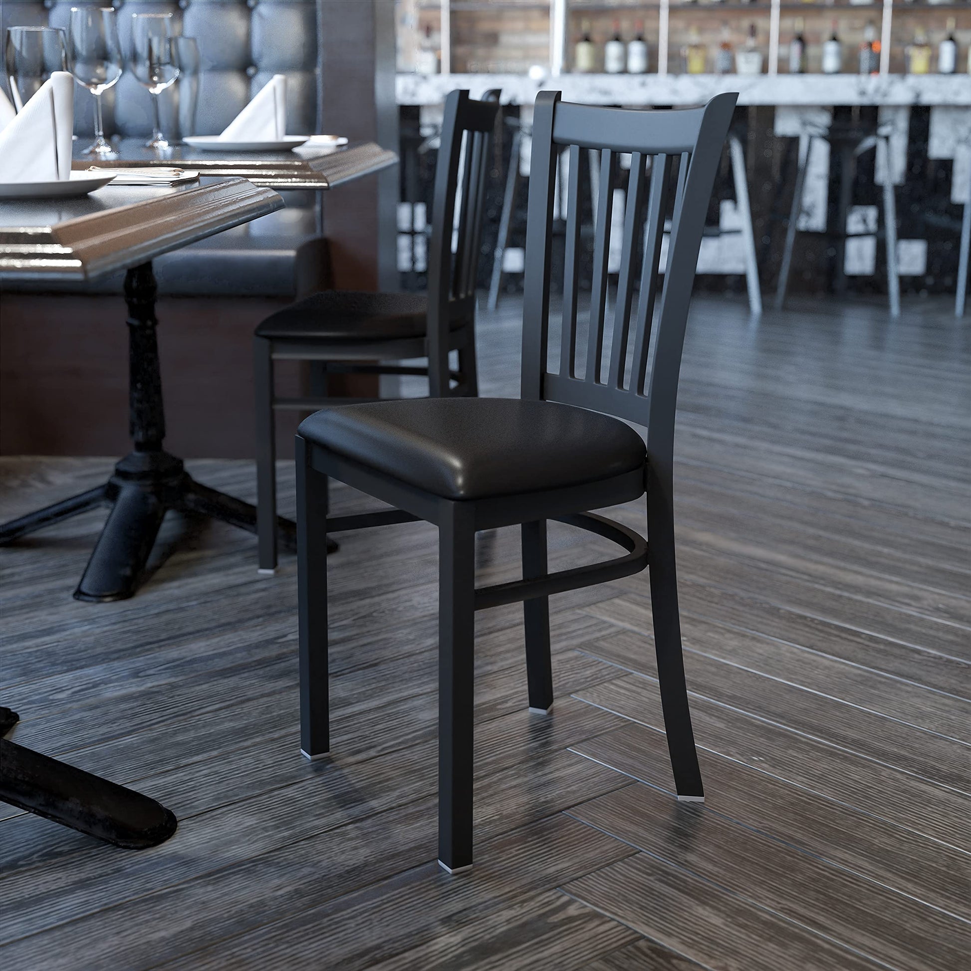 Flash Furniture HERCULES Series Black Vertical Back Metal Restaurant Chair - Black Vinyl Seat - WoodArtSupply